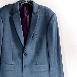 Bespoke Blazer Blue Grey Hand Tailored Two Button Burgundy Purple Jaquard Lining